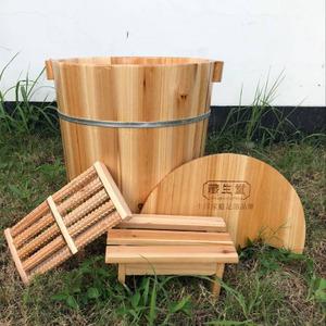 藏奥堂足浴桶40cm高藏生堂泡脚木桶香杉木洗脚桶带盖加凳子足浴盆