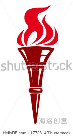 handheld flaming torch in shades of red, isolated