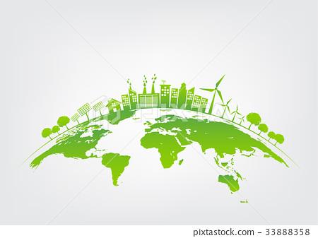 插图素材: green city on earth, world environment and sustain