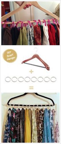 简单又一目了然的丝巾收纳法.浴帘挂环或是晒衣夹都是