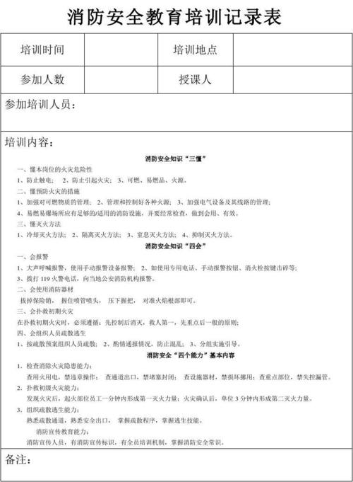 消防安全教育培训记录表