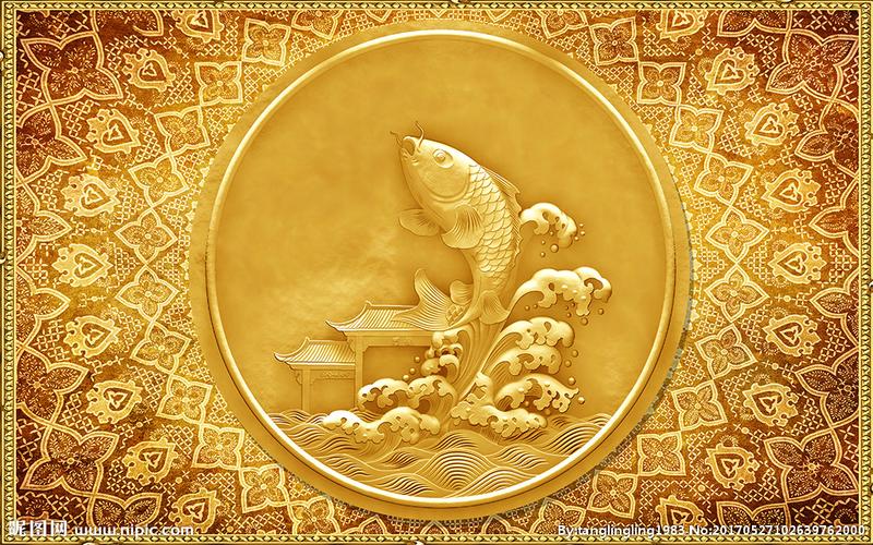 浮雕鱼跃龙门鲤鱼跳龙门天顶天花图片