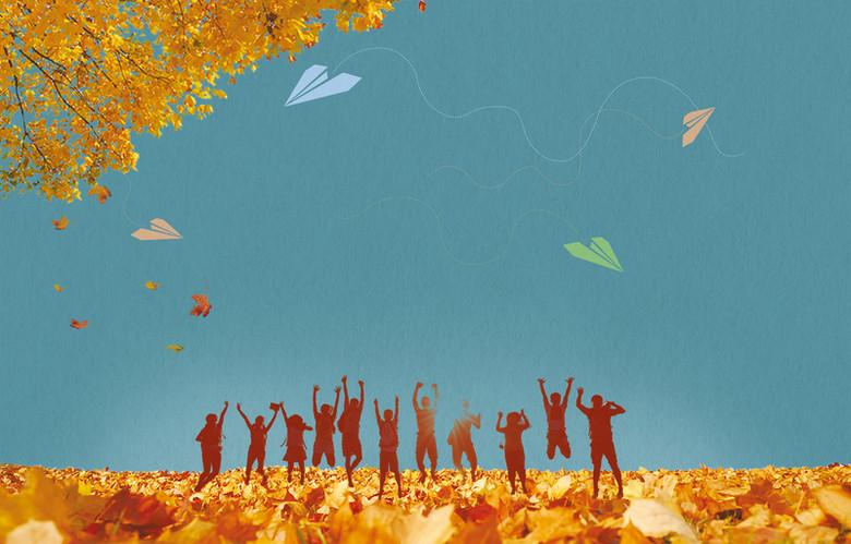 清新人群欢呼同学会海报背景psd