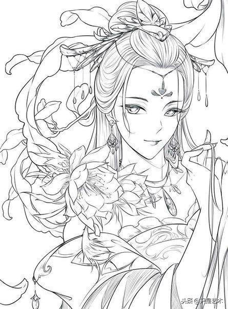 一组动漫古典人物 线描古典仙女姐姐,练好填色一定很美.