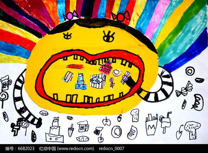 爱吃糖果的大嘴巴儿童画