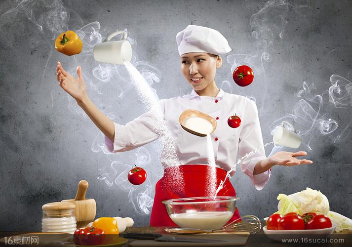 正在使用魔法烧饭的美女厨师高清图片