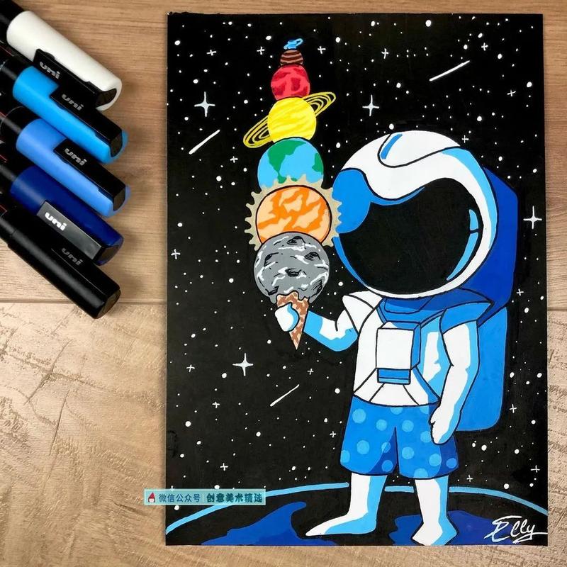 16张太空人主题创意美术作品,拯救画科幻画没灵感的你