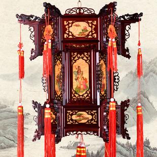 红灯笼吊灯六角宫灯旋转羊皮仿古阳台中式户外实木中国风新年灯笼