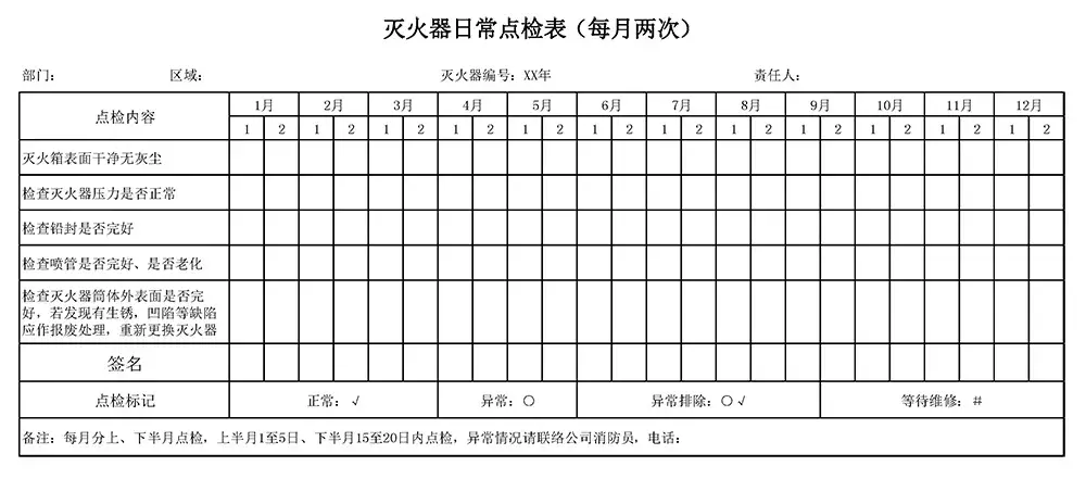 「收藏」灭火器和消火栓点检表模板