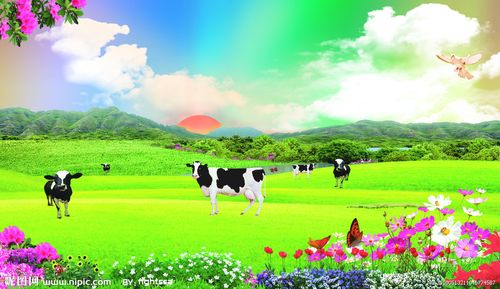 人寿山水风吹草地现牛羊画图片