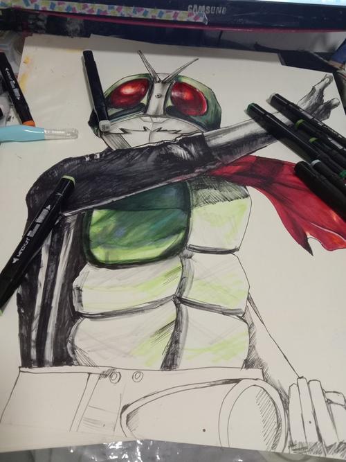 假面骑士一号马克笔绘画过程