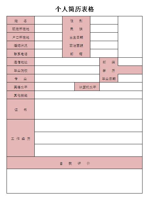 实习教师个人简历表格