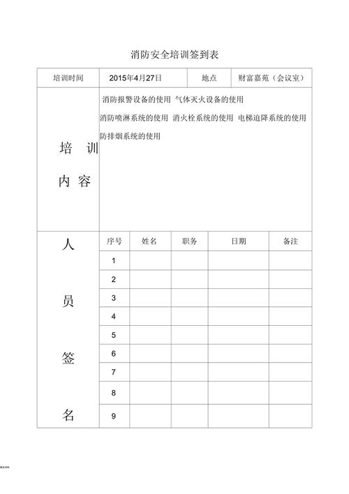 消防安全培训签到表