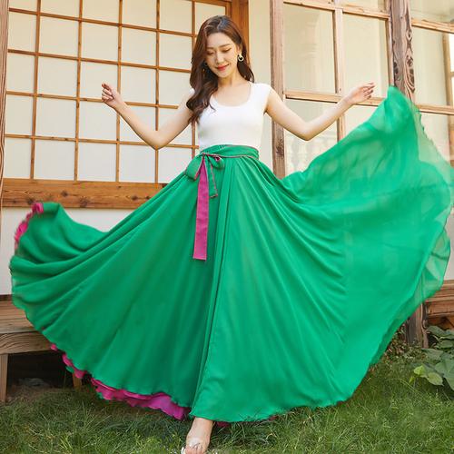 540度8米超大摆裙子跳舞两面穿雪纺半身裙新疆舞蹈交谊舞广场舞夏绿色