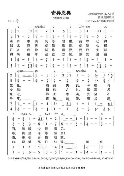 奇异恩典_四声部 和弦简谱