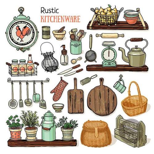 矢量手绘卡通吹过蔬菜厨房用具元素 eps设计素材 g749