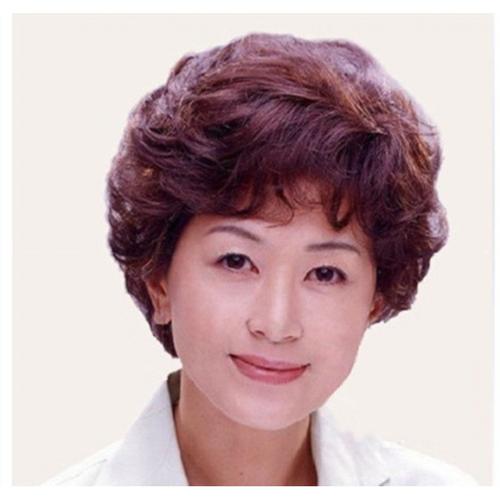 中老年假发真人发丝女式短发妈妈短卷发蓬松假头发中年女士全头套