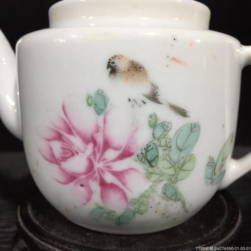 仙槎浅降彩花鸟纹端把壶执壶江西映月轩品