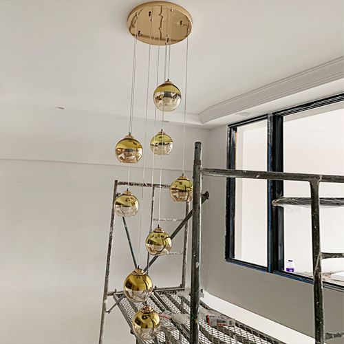 简约轻奢金色复式 别墅旋转吊灯楼梯间客厅 楼梯灯长吊灯楼梯吊灯