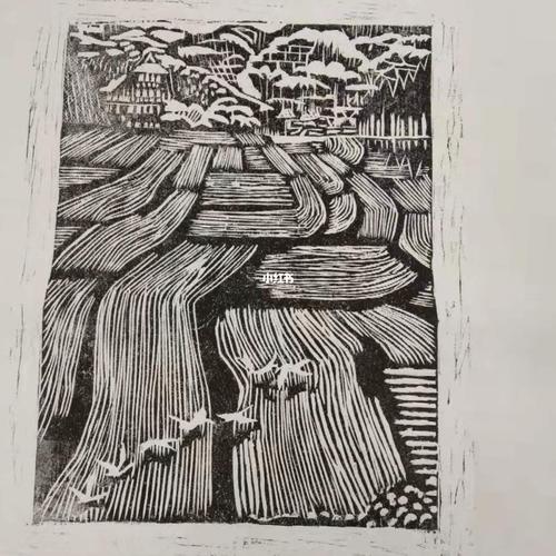 木刻版画|风景 黑白 彩印_版画_临摹_风景_木刻_治愈