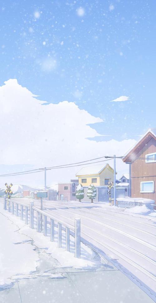 冬季雪景插画壁纸,一起过冬天吧.手绘:honey果酱