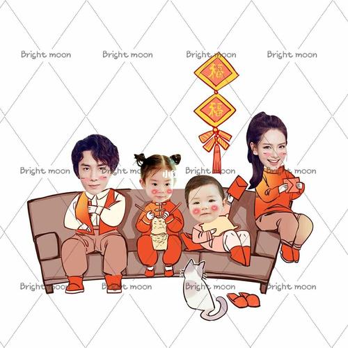 新年全家福可爱卡通人物抠图素材_卡通_全家福_新年去