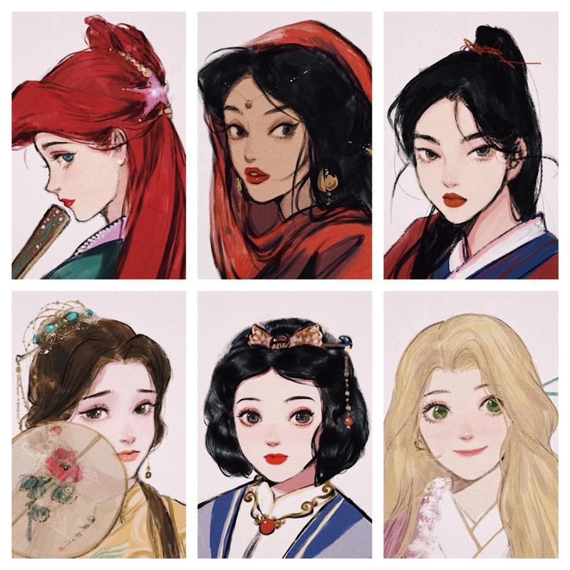 迪士尼公主|汉服头像分享 水彩插画手绘分享