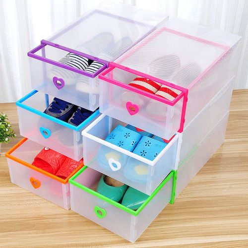 透明鞋盒创意塑料抽屉式收纳盒鞋子收纳神器心形翻盖抽屉式盒