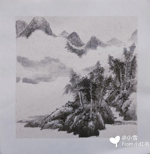 山水画临摹_毛笔_贫民窟女孩_卫生纸_山水画_文化_绘画