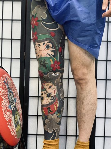 老传统达摩蛋花腿_纹身_京南刺青studio洗纹身自由行热门攻略_我的