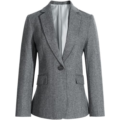 灰色羊毛小西装外套女秋冬修身气质职业装百搭一粒扣毛呢西服上衣