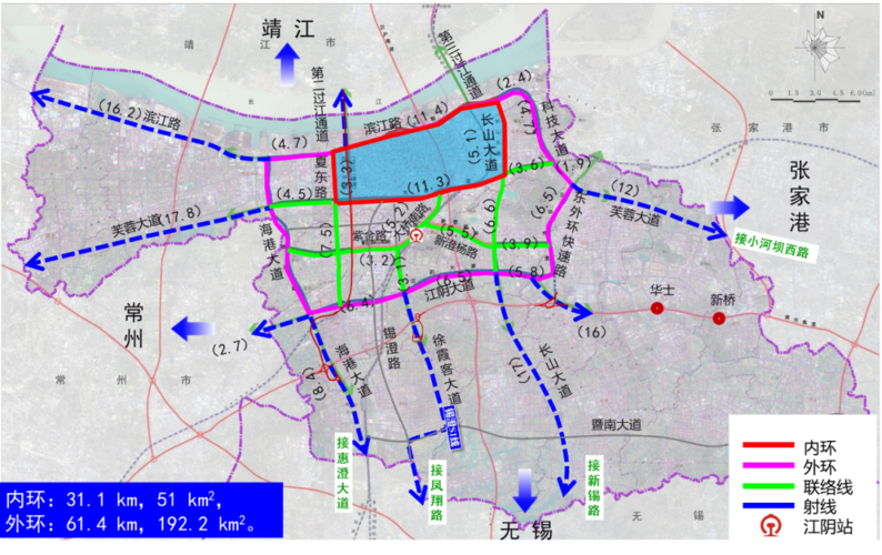 规划中,江阴自东向西将有4条过江通道,分别为靖澄过江通道,江阴靖江