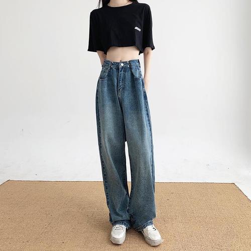 2021年女裤子流行款式,2021年裤子流行趋势 春秋ins泫雅阔腿牛仔裤女垂感高腰显瘦2021年新款宽松