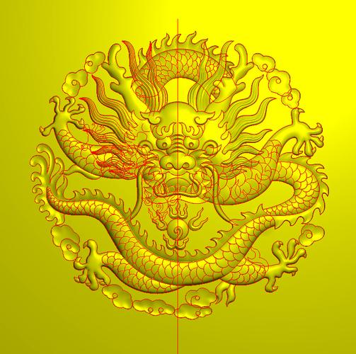 圆形盘龙戏珠坐龙团龙圆龙祥云精雕图雕刻图灰度图浮雕图f4334