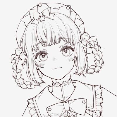 线稿铅笔稿手绘二次元动漫美少女漫画小清新彩铅橡皮章胶带画黑白绘画