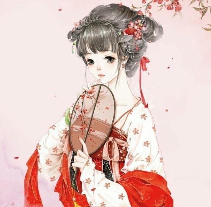 女生 公主 意林·小小姐 团扇 红色 白色 素雅 古装美人 盘发 可爱