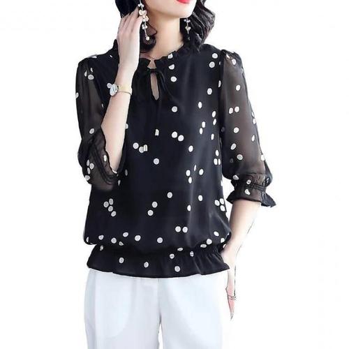 2021春季流行的女装,夏季时装走秀服装女装 2021春时尚中年女装七分袖t恤小衫宽松洋气妈妈装圆点