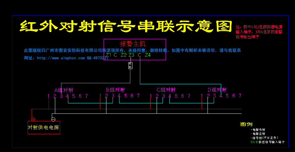 防区红外对射串联接线图