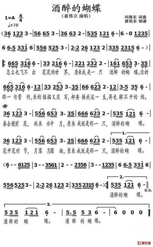 酒醉的蝴蝶简谱歌词崔伟立演唱唐浩东123曲谱