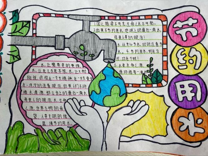 水是生命之源让我们节约用水五年级三班节水文化进校园手抄报展示