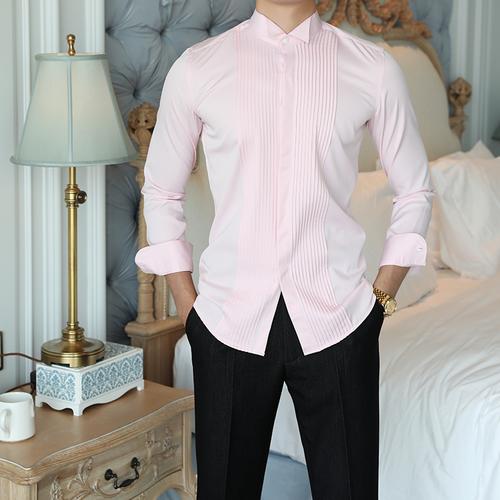 英伦欧式休闲婚礼精致轻奢长袖衬衫男青年百搭礼服领免烫绅士衬衣