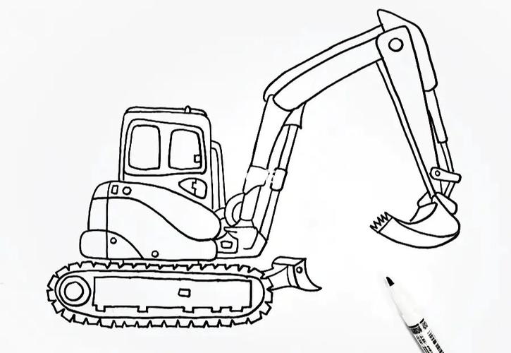 儿童画教程|忙忙碌碌的挖掘机_挖掘机_儿童画_教程_设计_机械_人文