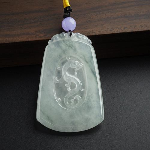 冰糯种飘花翡翠仿古龙牌