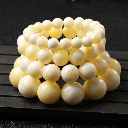 新款蜜蜡手串白蜜手串男女款琥珀鸡油黄手饰白花蜜手串桶珠手串_7折