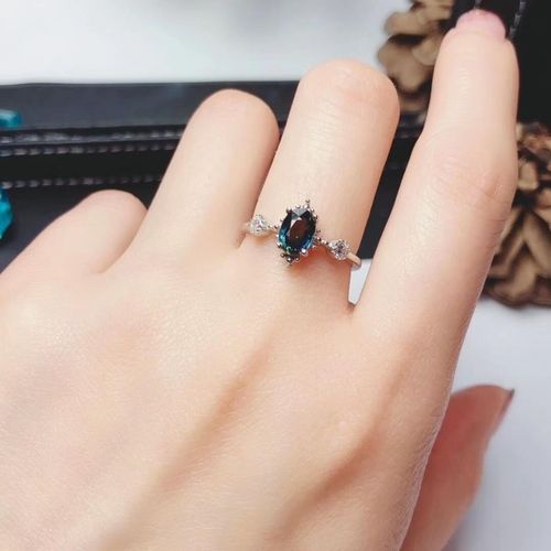 s925银镶天然蓝宝石戒指女 主石5*7mm 时尚精致 经典款式 净度好