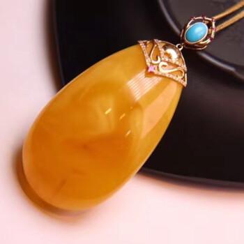 慈心缘天然蜜蜡吊坠18k金镶嵌钻石绿松满蜜蜜蜡琥珀挂件男女项链重155