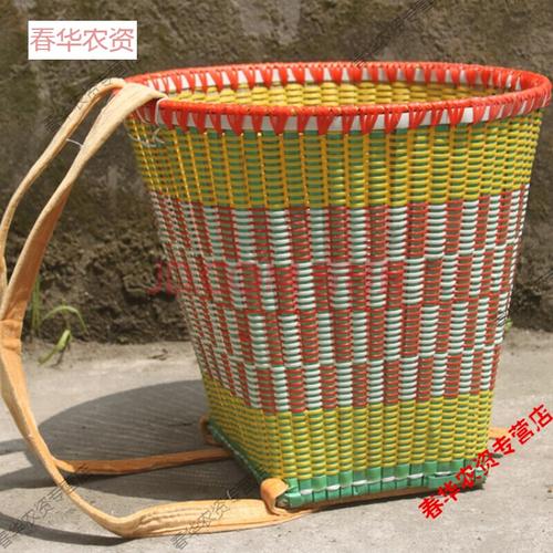 背篓家用大人圆形背兜四川背框贵州背篼竹篮子竹编大号手工背萝 红色