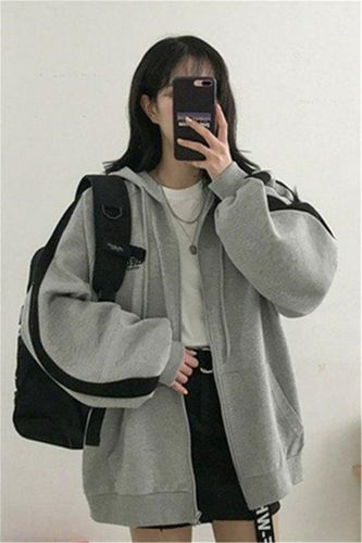卫衣女拉链外套2019春秋新款学生连帽宽松运动开衫潮