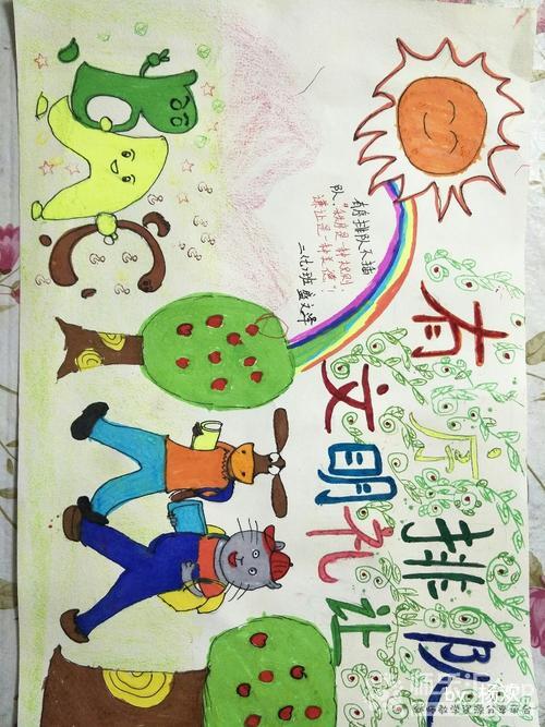 文明礼让有序排队简笔画