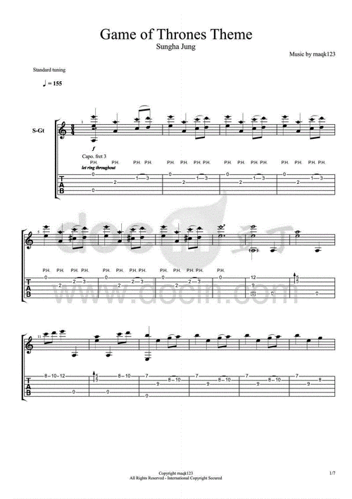 郑成河改编权力的游戏主题曲gameofthrones指弹吉他谱pdf7页